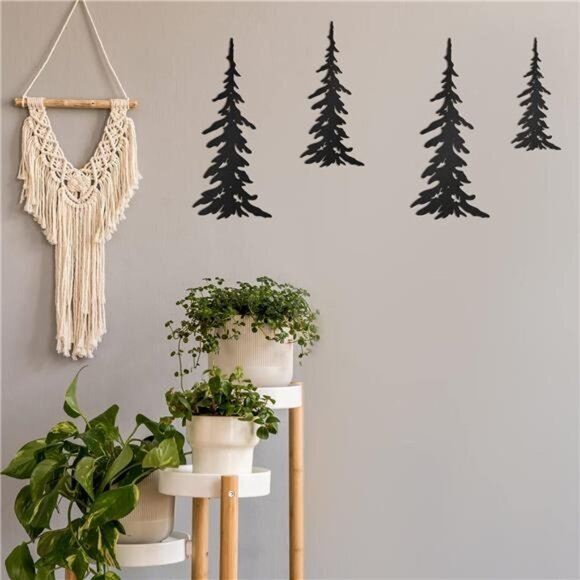 6-Piece Rustic Metal Wall Art Set - Deer, Bear, Pine Tree Forest Decor (Black) - Picture 4 of 8